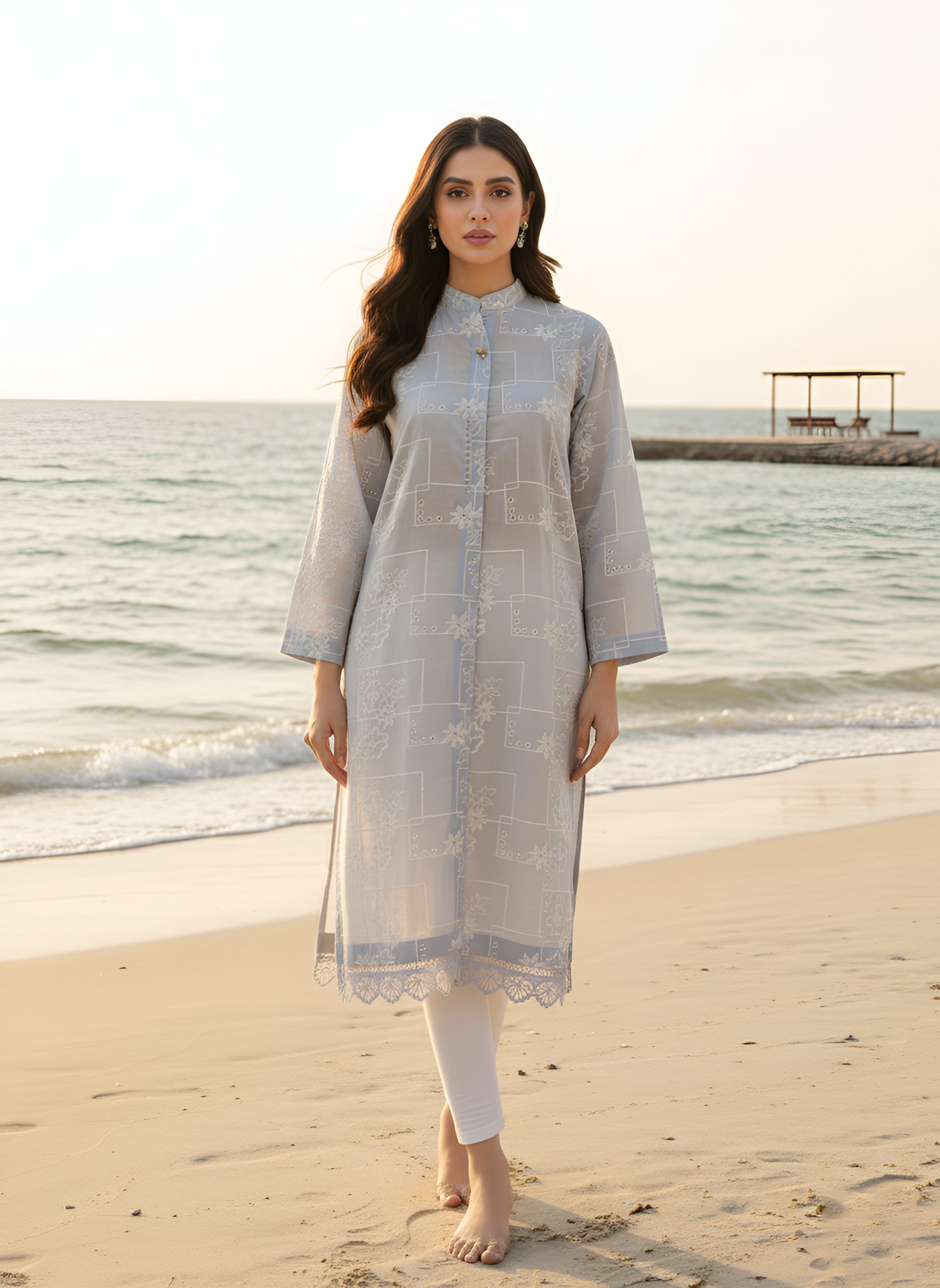 Sky Mist Cotton Chikan kari