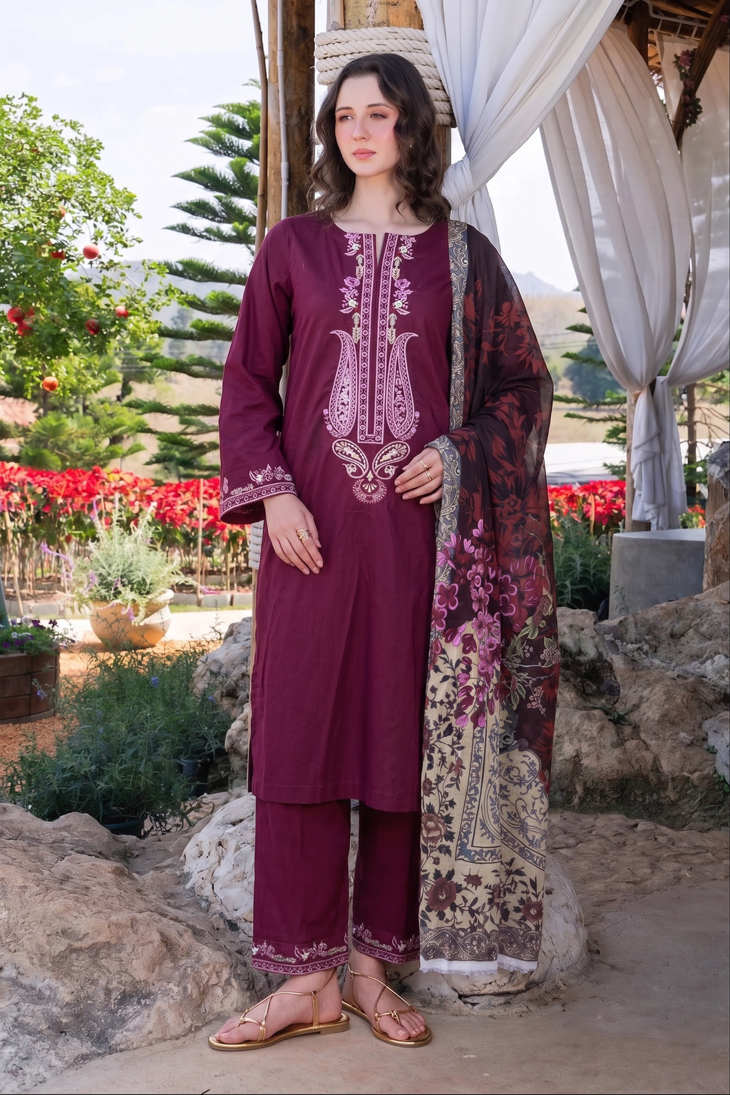 NSM 3 pcs Lawn Digital Embroidered (Stitched)