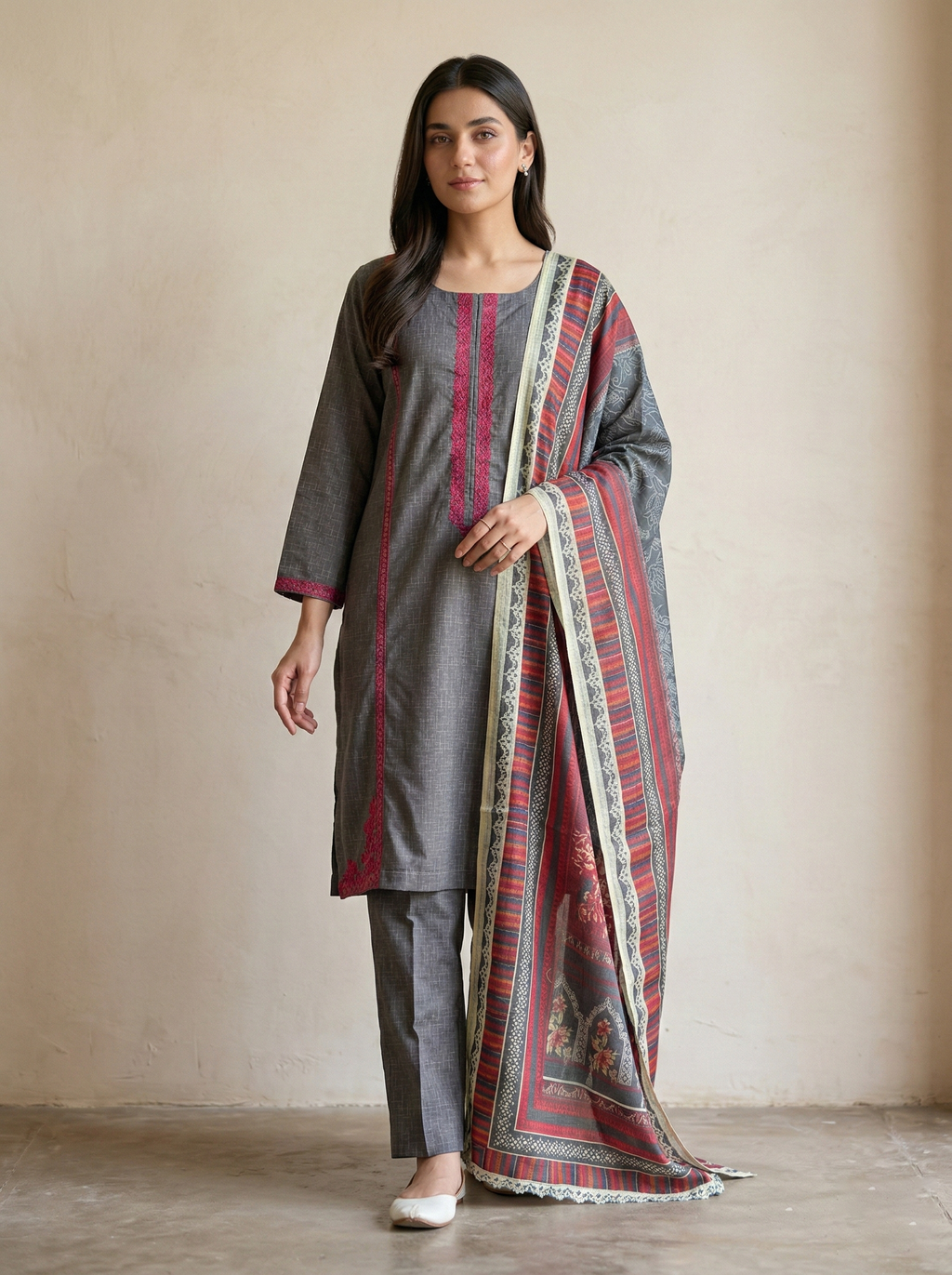 NSM 3 pcs Lawn Digital Embroidered