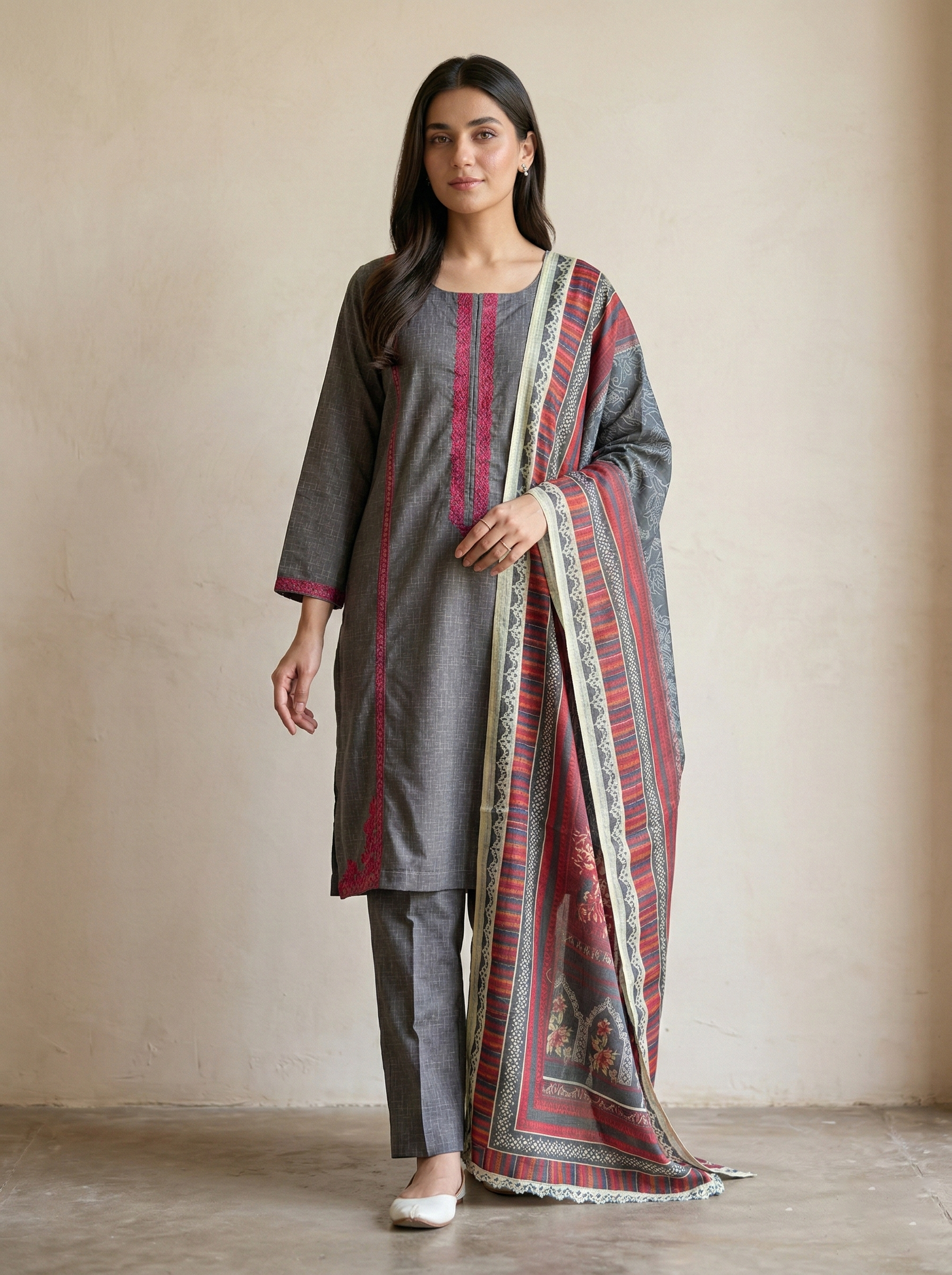 NSM 3 pcs Lawn Digital Embroidered
