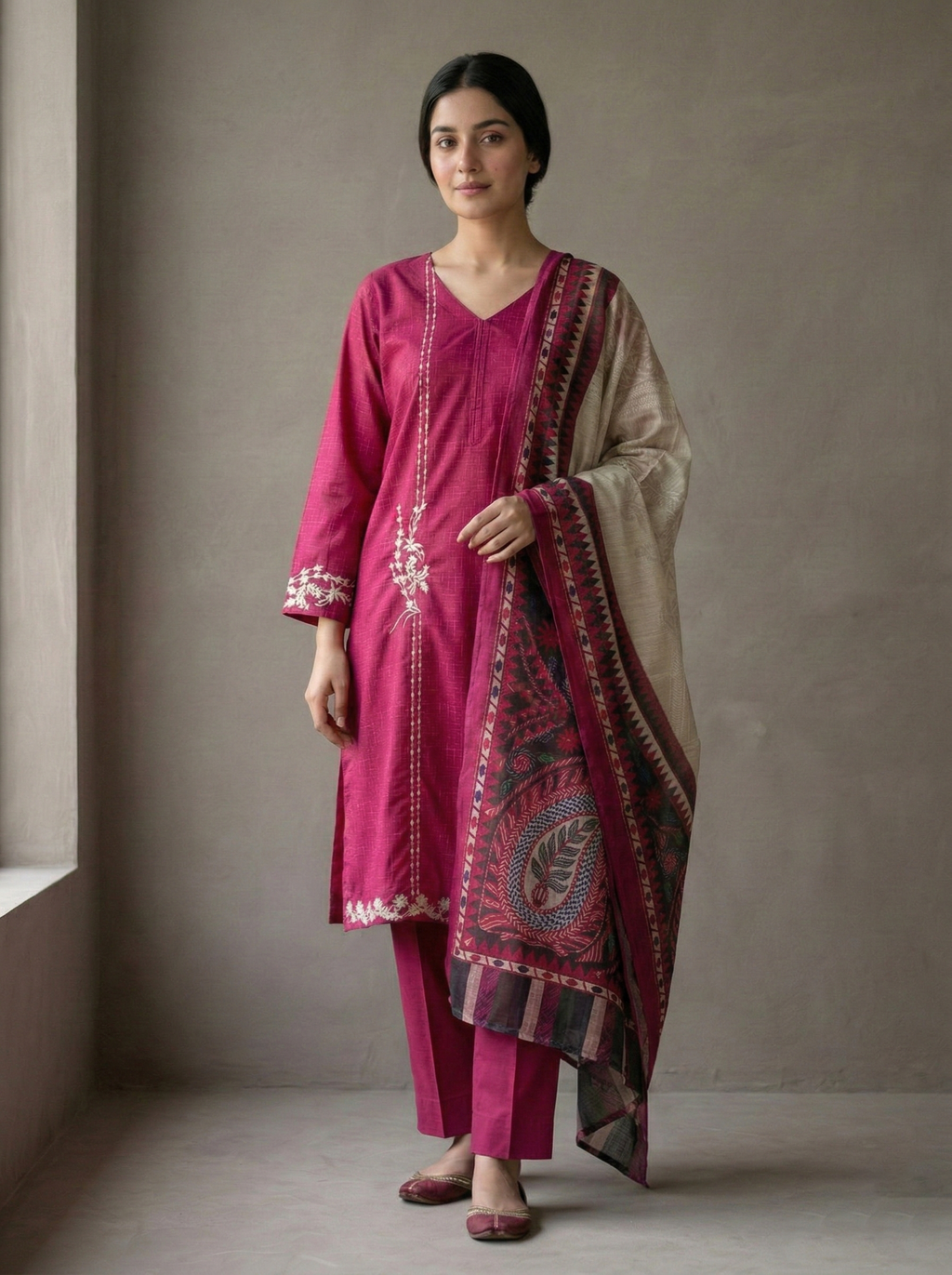 NSM 3 pcs Lawn Digital Embroidered